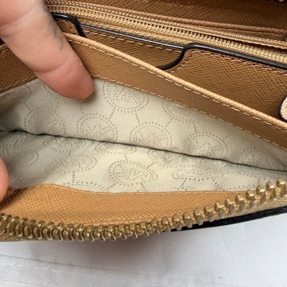 Michael Kors Zip Around Wallet Womens OS Luggage Brown Saffiano Leather Jet Set